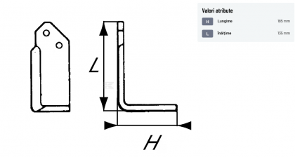 Cuțit freză rotație dreapta 185x135x65mm grosime 7mm potrivit pentru Krone