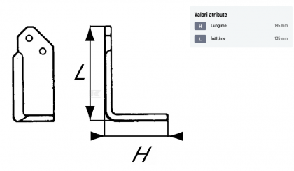 Cuțit freză rotație stânga 185x135x65mm grosime 7mm potrivit pentru Krone