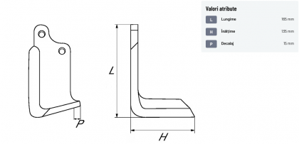 Cuțit freză rotație dreapta 165x135x80mm grosime 7mm potrivit pentru Maschio