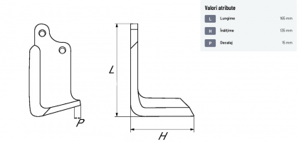 Cuțit freză rotație stânga 165x135x80mm grosime 7mm potrivit pentru Maschio