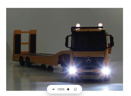 Camion Mercedes Acros cu remorcă platformă joasă și telecomandă