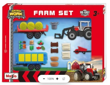 Set de jucărie de mini-tractoare și utiliaje agricole Massey Ferguson (12 buc.)