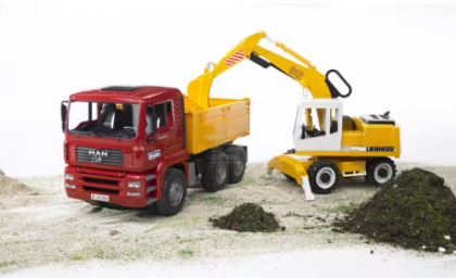 U02751 Camion MAN TGA cu benă basculabilă și excavator cu roți Liebherr