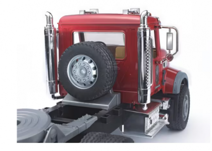 U02813 Camion Mack Granite cu remorcă platformă joasă și buldoexcavator cu roți JCB