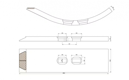 CP509CN Brăzdar cultivator 354x100x20mm întărit curbat 2 orificii potrivit pentru Quivogne