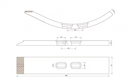 CP696CN Brăzdar cultivator 382x70x20mm întărit curbat 2 orificii