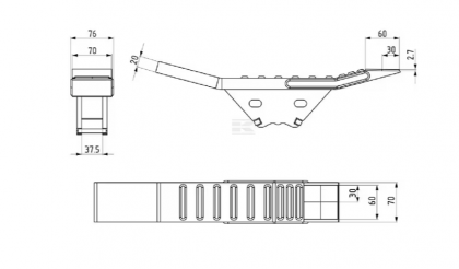 KM060271N  Brăzdar cultivator 70mm întărit plat 2 orificii potrivit pentru Bednar