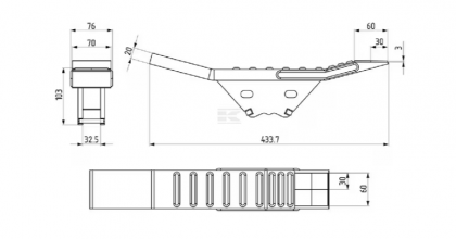 KM060272N Brăzdar cultivator 433x76mm întărit plat 2 orificii potrivit pentru Bednar