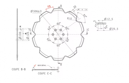 110029N Taler disc crestat 506x5,0mm orificiu conic
