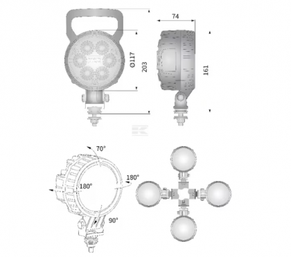 LA10009 Lampă  - Reflector de lucru LED, 24W, 1500lm, rotundă, 10/30V, diametru 117mm, proiector, 6 LED-uri Kramp