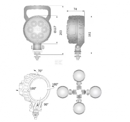 LA10013 Lampă  - Reflector de lucru LED 29W 2500lm rotundă 10/30V diametru 117mm tip flood 6 LED-uri Kramp