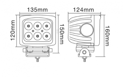 LA10082 Lampă  - Reflector de lucru LED 60W 5400lm pătrată 10/30V 135x124mm tip flood 6 LED-uri Kramp