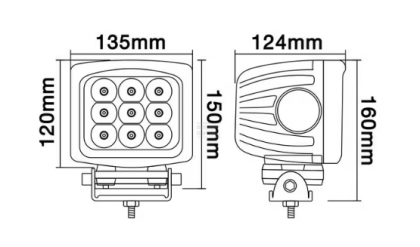 LA10083 Lampă  - Reflector de lucru LED 90W 8100lm pătrată 10/30V 135x124mm tip flood 9 LED-uri Kramp