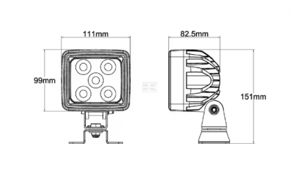 LA10410R Lampă  - Reflector de lucru LED 60W 5600lm pătrată 10/30V albă 108x80x97mm mufă Deutsch flood - fascicul larg 20 LED-uri Kramp