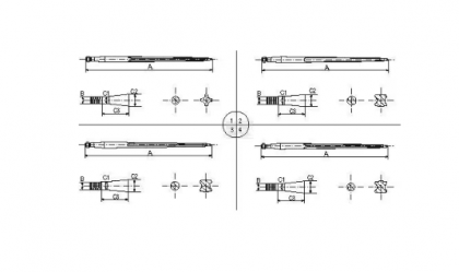 RT17 Dinte încărcător drept profil pătrat 36x1600mm piuliță M22x1,5mm vârf ascuțit negru Battista Porteri