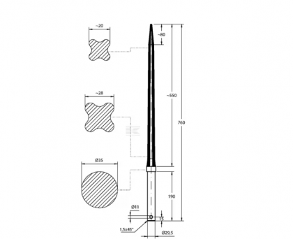 FT53 Dinte încărcător frontal 760mm