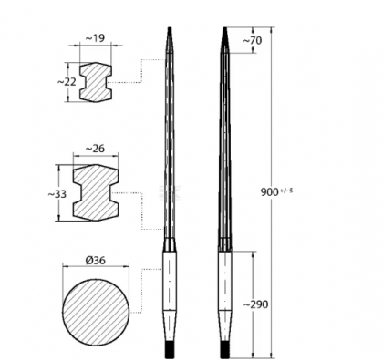 FT2S Dinți încărcător frontal L-900, Ø 36, M22 x 1,5