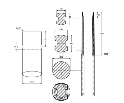 FT421400S Dinte drept 1400x42 perforat