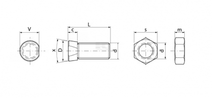 1434C1F Șurub plug cap conic cu piuliță M14x34mm C1F grupa 12.9
