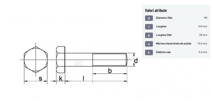 9318140 Șurub cap hexagonal filet parțial DIN931 M8x1,25x140mm filet 28mm oțel zincat grupa 8.8 Kramp