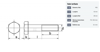 9311040 Șurub cap hexagonal filet parțial DIN931 M10x1,5x40mm filet 26mm oțel zincat grupa 8.8 Kramp