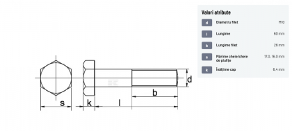 9311060 Șurub cap hexagonal filet parțial DIN931 M10x1,5x60mm filet 26mm oțel zincat grupa 8.8 Kramp