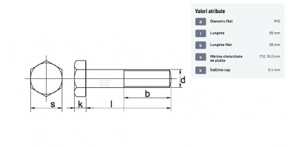 9311085 Șurub cap hexagonal filet parțial DIN931 M10x1,5x85mm filet 26mm oțel zincat grupa 8.8 Kramp