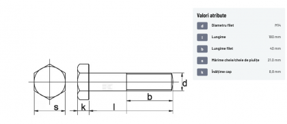 93114180 Șurub cap hexagonal filet parțial DIN931 M14x2x180mm filet 40mm oțel zincat grupa 8.8 Kramp