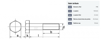 93116140 Șurub cap hexagonal filet parțial DIN931 M16x2x140mm filet 44mm oțel zincat grupa 8.8 Kramp
