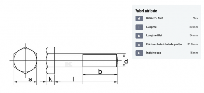 9312480 Șurub cap hexagonal filet parțial DIN931 M24x3x80mm filet 54mm oțel zincat grupa 8.8 Kramp