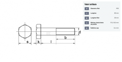 9311085129B Șurub cap hexagonal filet parțial DIN931 M10x1,5x85mm filet 26mm oțel grupa 12.9