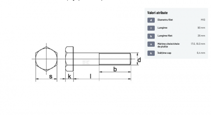 9311090129B Șurub cap hexagonal filet parțial DIN931 M10x1,5x90mm filet 26mm oțel grupa 12.9