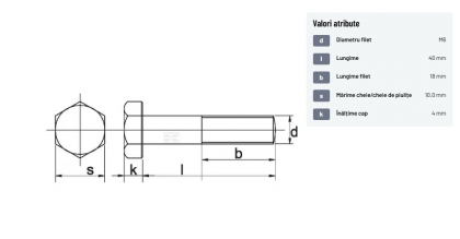931640109B Șurub cap hexagonal filet parțial DIN931 M6x1x40mm filet 18mm oțel grupa 10.9