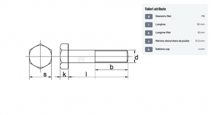 931650109B Șurub cap hexagonal filet parțial DIN931 M6x1x50mm filet 18mm oțel grupa 10.9