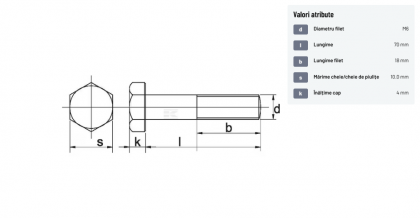 931670109B Șurub cap hexagonal filet parțial DIN931 M6x1x70mm filet 18mm oțel grupa 10.9