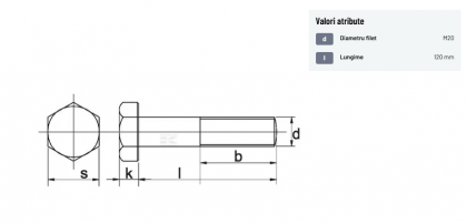 93120120109BP010 Șurub cap hexagonal M20x120mm grupa 10.9