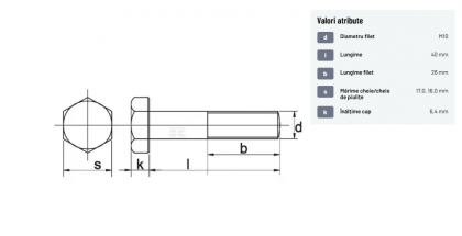 9311040109B Șurub cap hexagonal filet parțial DIN931 M10x1,5x40mm filet 26mm oțel grupa 10.9