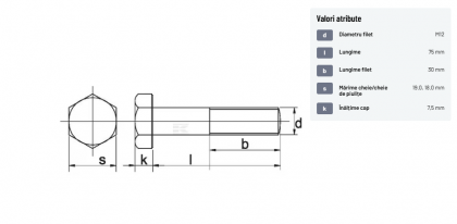 9311275109B Șurub cap hexagonal filet parțial DIN931 M12x1,75x75mm filet 30mm oțel grupa 10.9