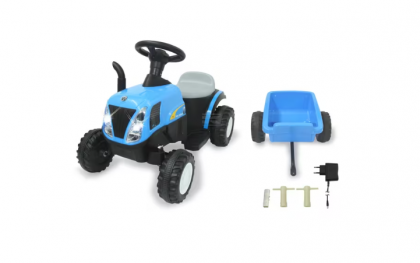 JA460482 Tractor de jucărie New Holland albastru cu remorcă 6V